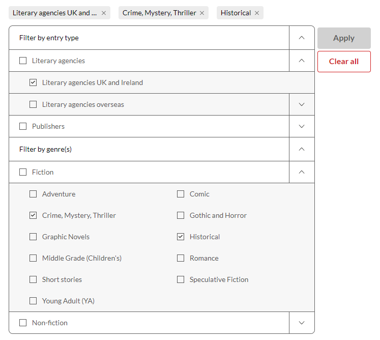 Listings - applying and clearing filters