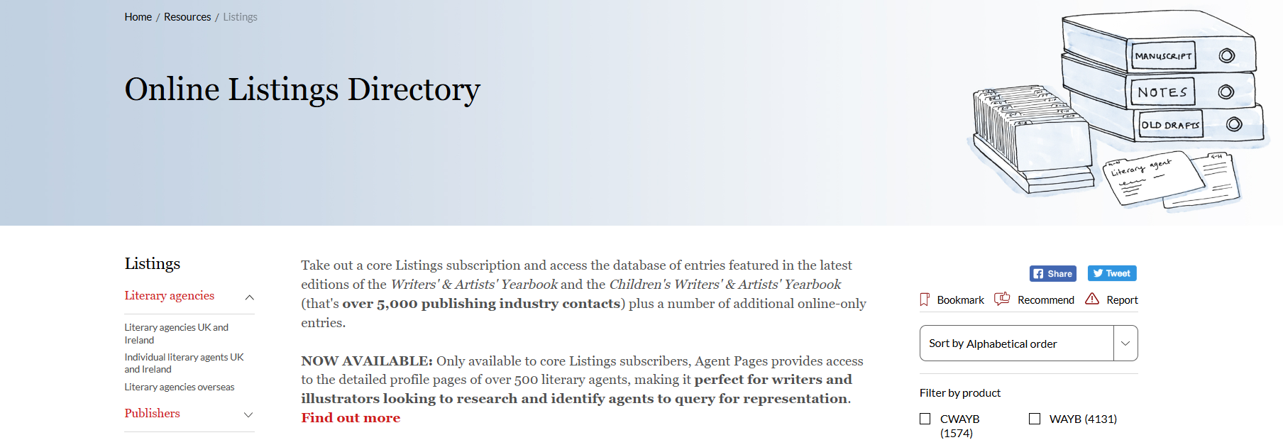 To access, Agent Pages, you will need to select the Individual literary agents UK and Ireland sub-heading underneath the red Literary Agencies heading on the left-hand menu.